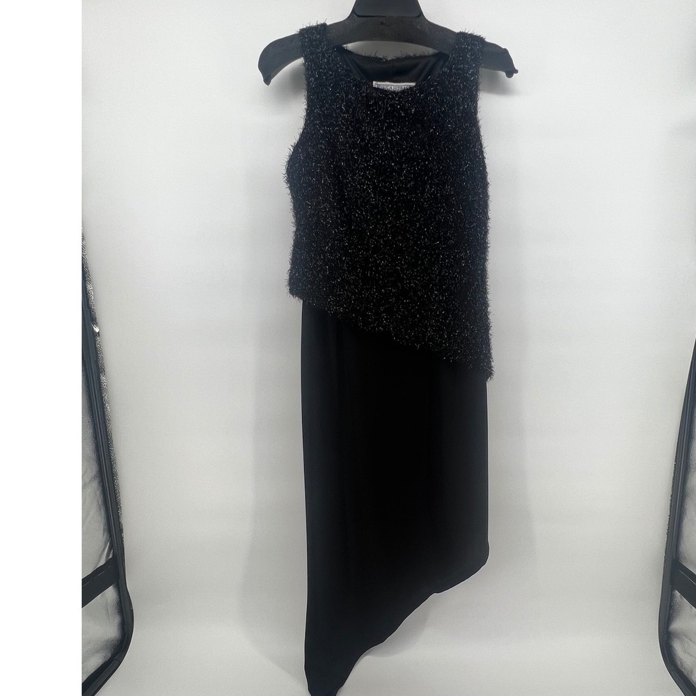 Jessica Howard Petite Black Shimmer Eyelash Knit Asymmetrical Handkerchief Dress